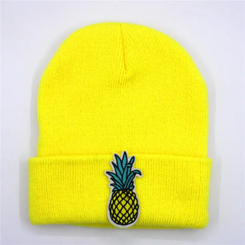 

Cotton Pineapple Fruit Embroidery Thicken Knitted Hat Winter Warm Hat Skullies Cap Beanie Hat for Men and Women 147