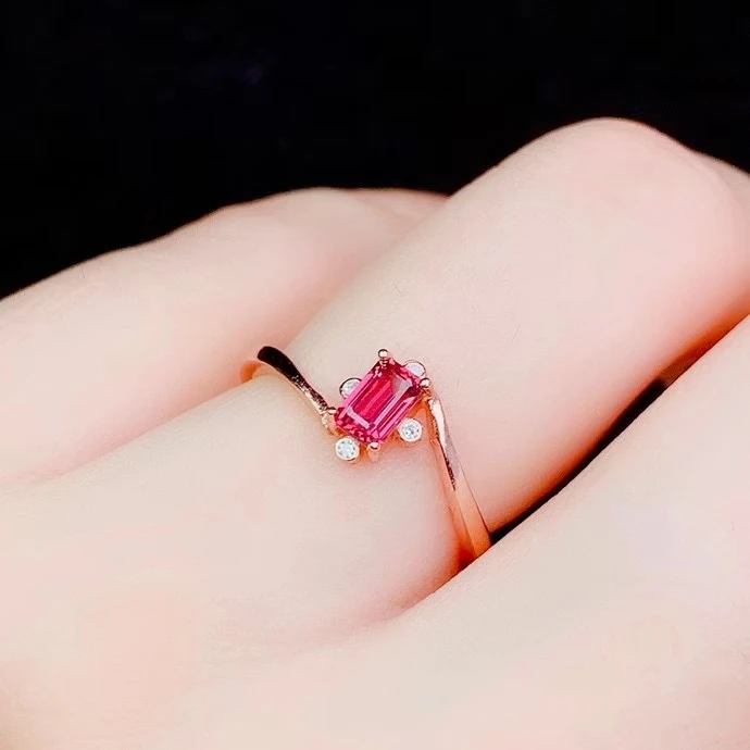 

KJJEAXCMY fine jewelry 925 sterling silver inlaid Natural pyrope garnet New girls' simple rectangular gem ring support test