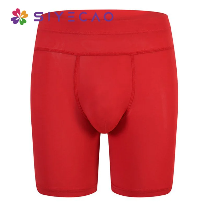 Men Underwear Ice Silk Men Boxers Half-length Solid U Convex Pouch Boxer Shorts Mens Long Panties Underpants Cueca Trunks