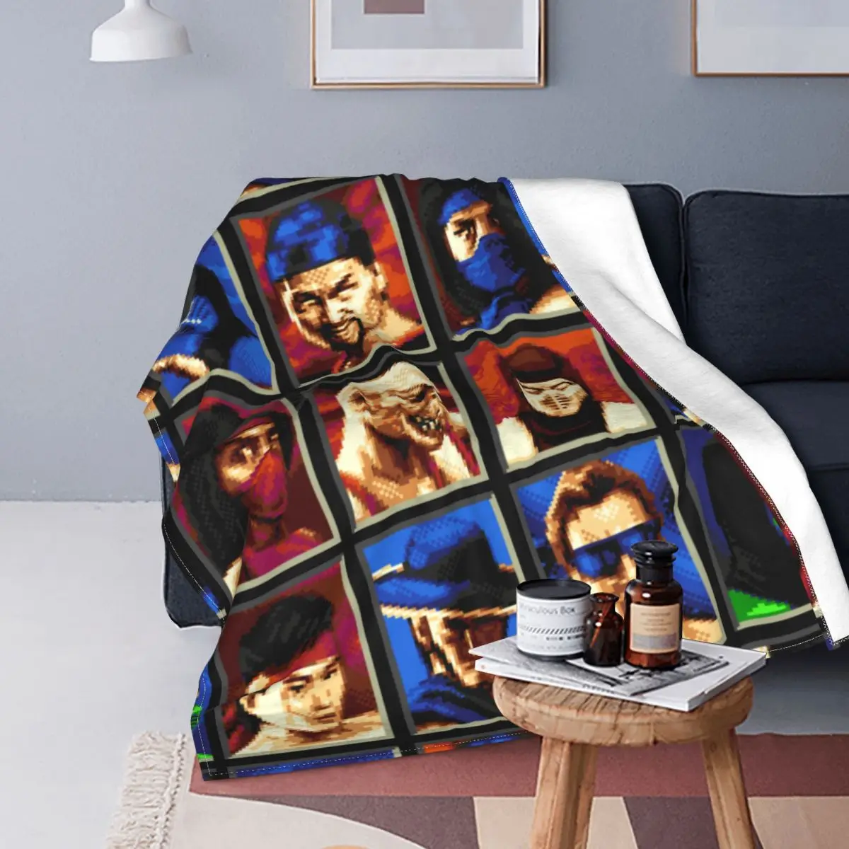 Mortal Kombat II Genesis 16 Bit Retro Gamer Collage Blanket Fleece Throw Blanket Bedding Couch Portable Soft Warm Bedspread