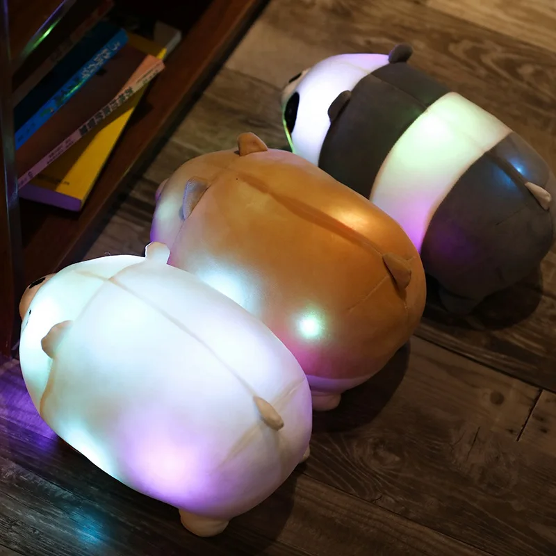 Creative Light Up LED White Bear&Panda&Shiba Inu Stuffed Animals Plush Toy Colorful Glowing Luminescent Christmas Gift Pillow