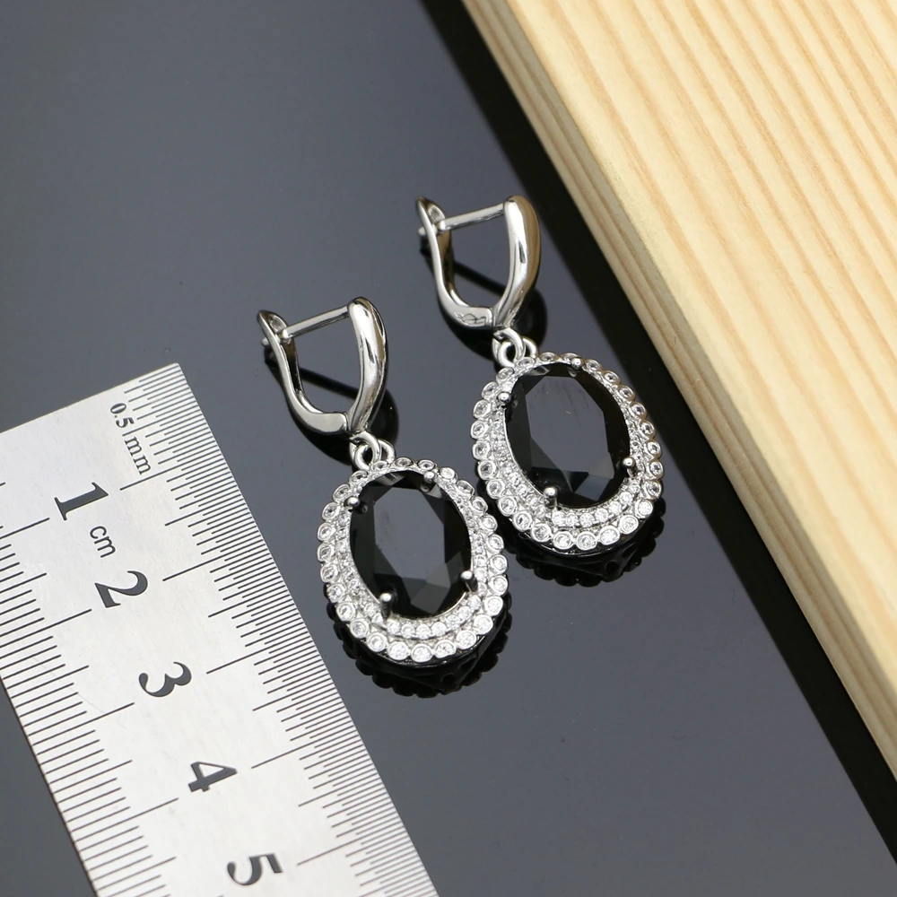 Party Earrings With Stone 925 Silver Jewelry Black Cubic Zirconia Earrings Accessories For Women Dropshipping