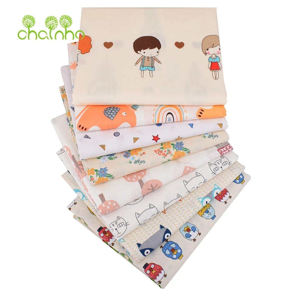 Chainho, tessuto in cotone Twill stampato, cucito e trapuntatura fai-da-te per materiale da letto per bambini e bambini, cartone animato Beige,