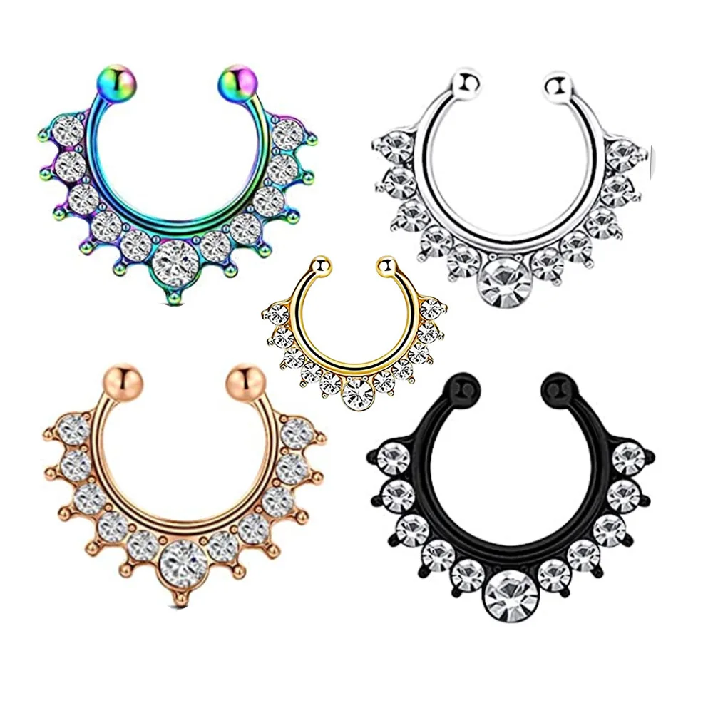 1PCS Fake Piercing Nose Ring Clip On Septum Fake Nose Earing Non Piercing Daith Earring Jewelry False Nose Clip Faux Septum Ring