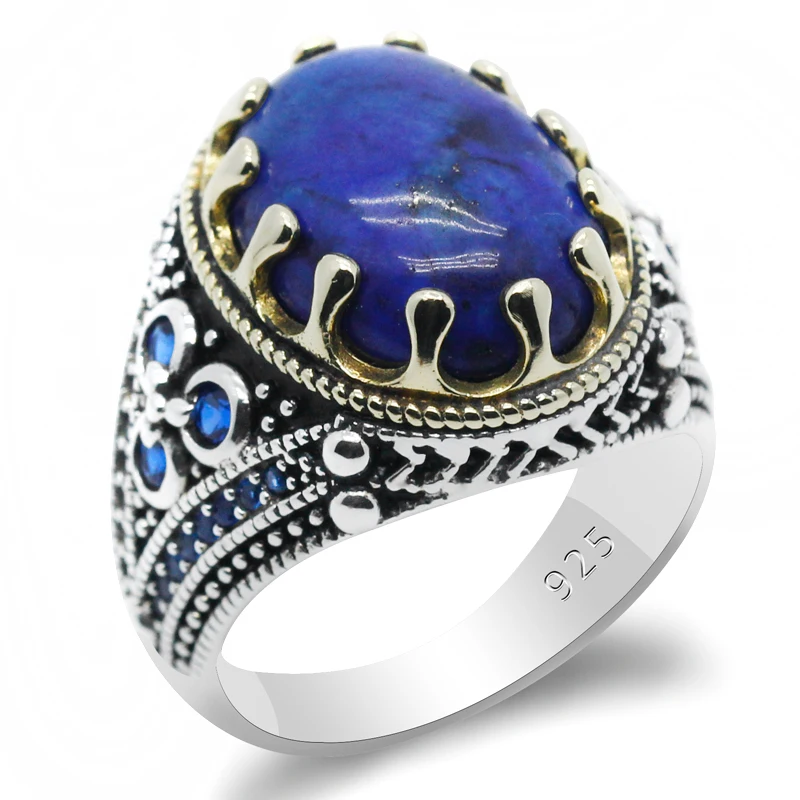 

New best selling 925 sterling silver ring Turkish jewelry lapis lazuli ring men's ring fine jewelry