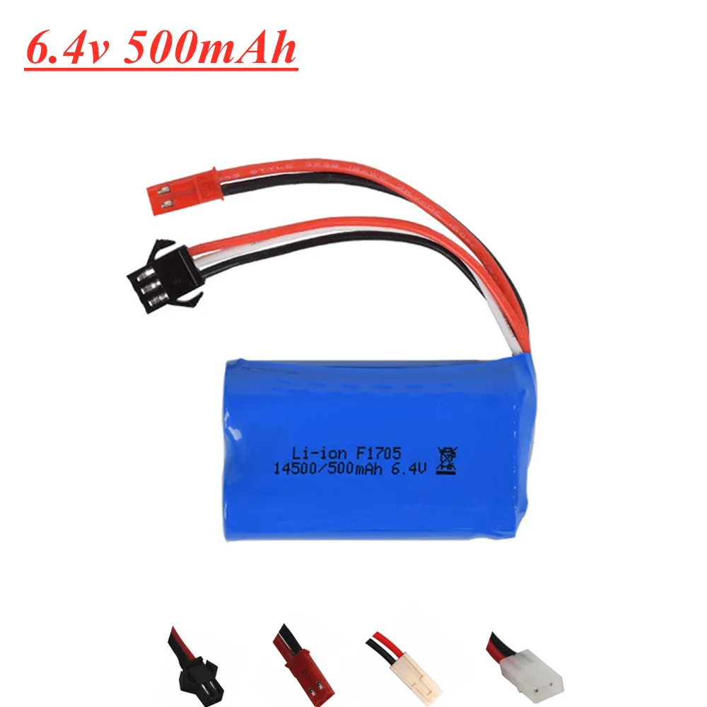 6.4V 500mAh 15c Li-ion Battery For WLtoys 18401/02 Toys Car Parts 14500 6.4V Battery with SM-2P/ JST-2P/EL-2P/Tamiya Plug