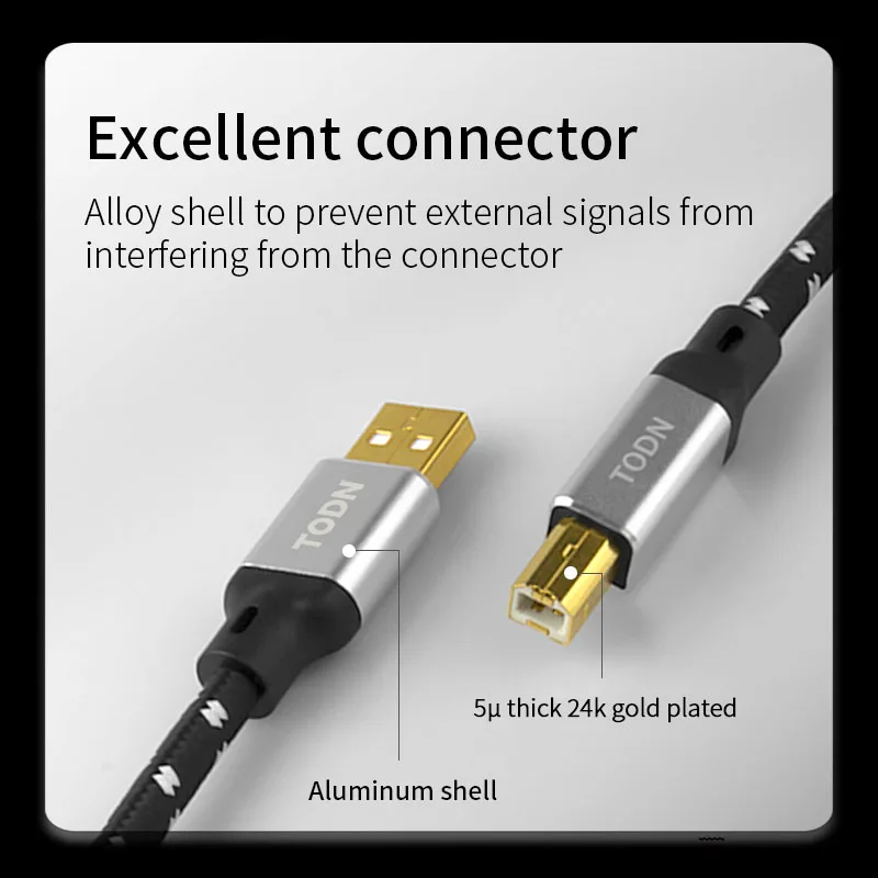 TODN Hifi USB Kabel Wysokiej jakości 6N OFC srebrny Typ A do Typ B Hifi Data audio cyfrowy Kabel do DAC TODN Hifi USB Kabel Wysoki