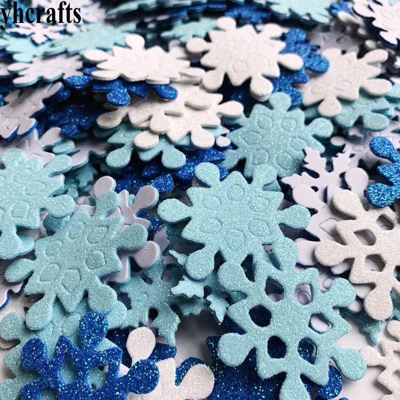 500PCS Glitter winter snowflake foam stickers Xmas crafts Christmas indoor decoration bulk wholesale OEM