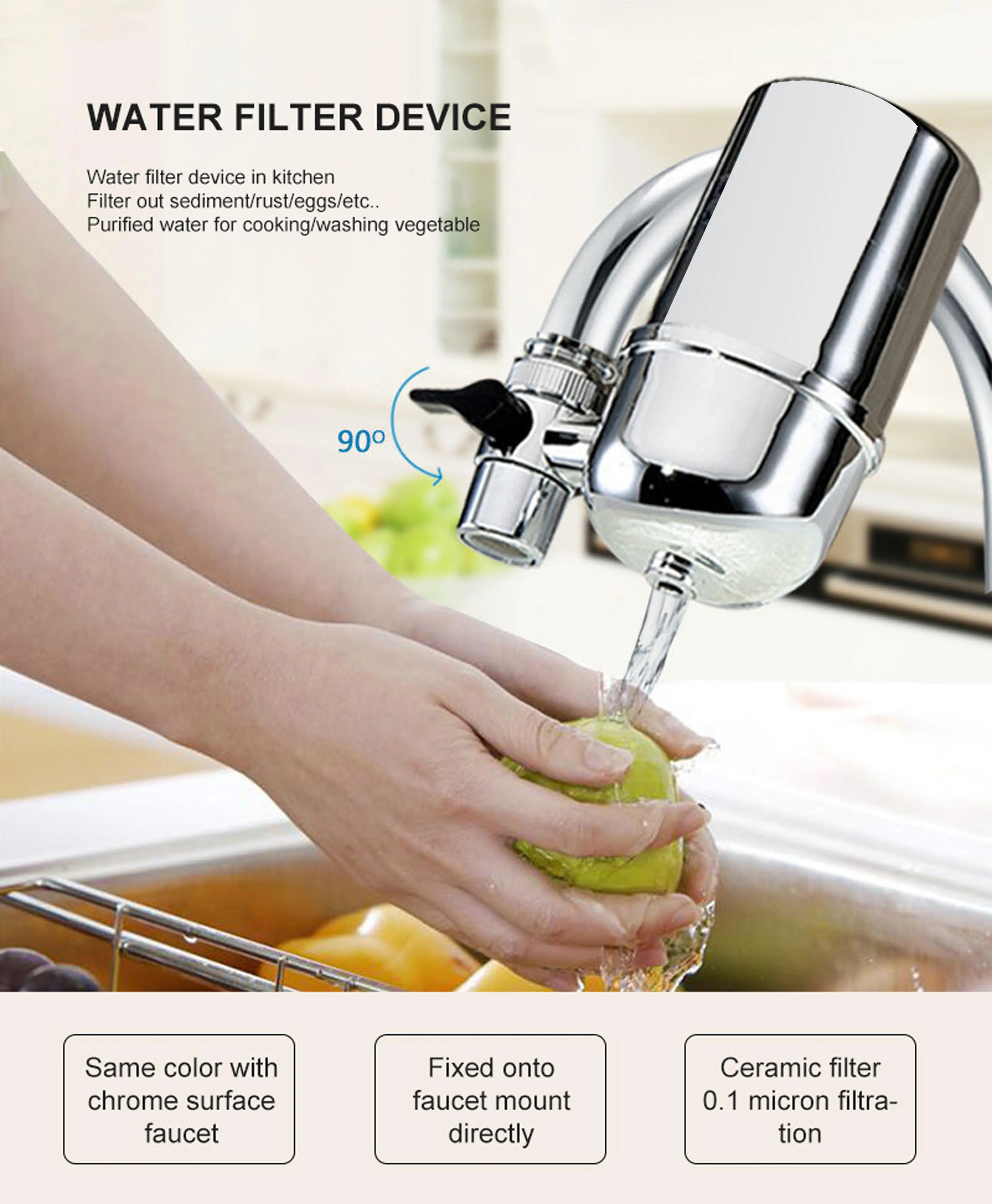 Removal Rust Bacteria Tap Water Purifier for Kitchen Quick Fit Tap Adapter Double Effluent