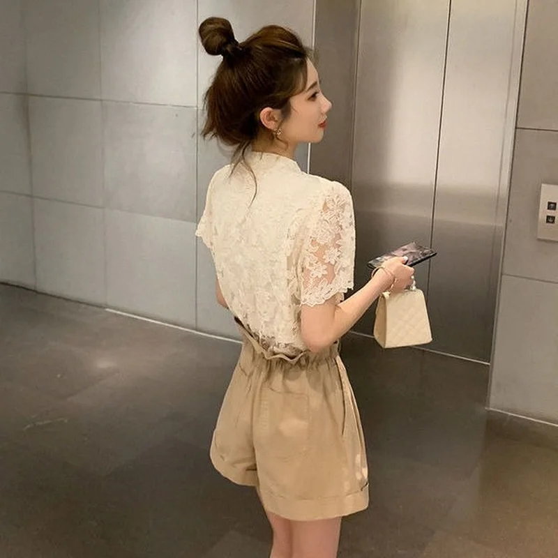 Blouses Women Lace Sheer Chic Casual Ulzzang Soft Summer Elegant Tender Female Clothes All-match Stylish Inside Basic Mujer Ropa