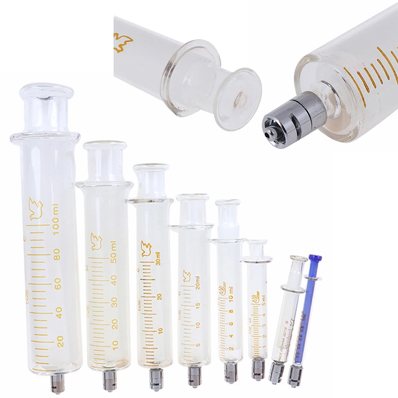 1ml 2ml 5ml 10ml 20ml 30ml 50ml 100ml Glass Syringe Luer Lock Head Reusable Glass Injector Syringe