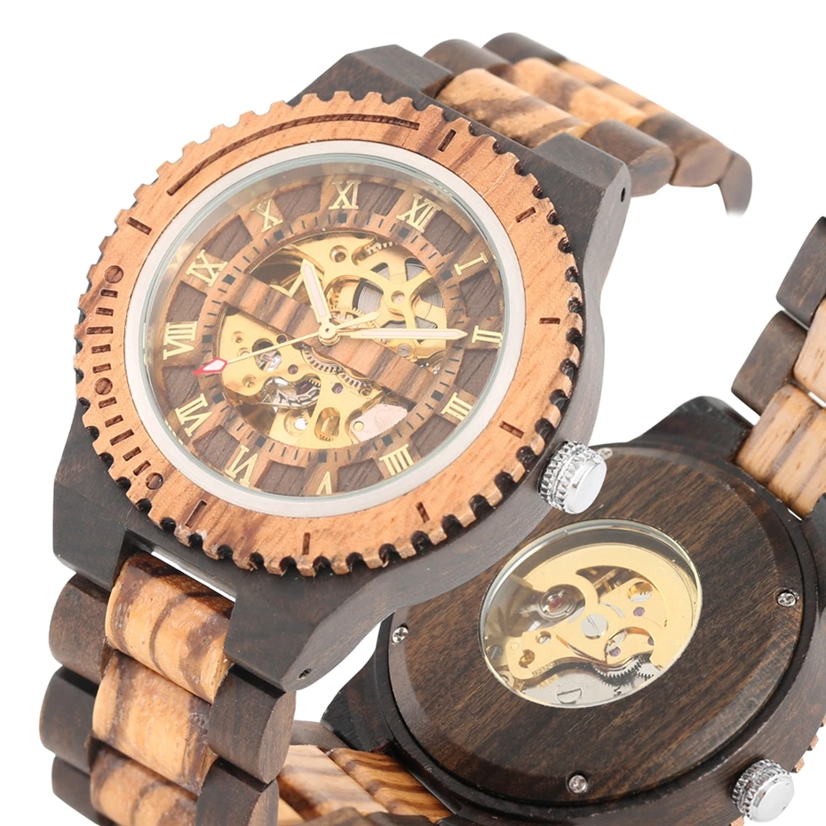 Mens Watches Top Automatic Mechanical Watch Retro Wooden Bracelet Men Sport Clock Fashion Casual Retro Wristwatch Relojes Hombre