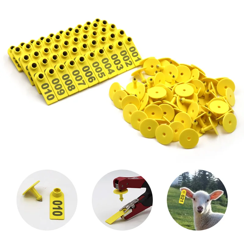 001-500 Yellow Goat Sheep Ear Tag 100 Pcs Plastic Ear Signage Card Livestock Animals Identification Equipment