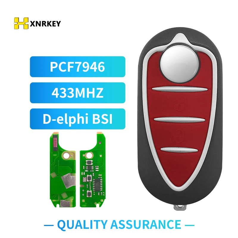 

XNRKEY Folding Flip Remote Car Key 3 Button PCF7946 Chip 433Mhz D-elphi BSI System for Alfa Control Car Key