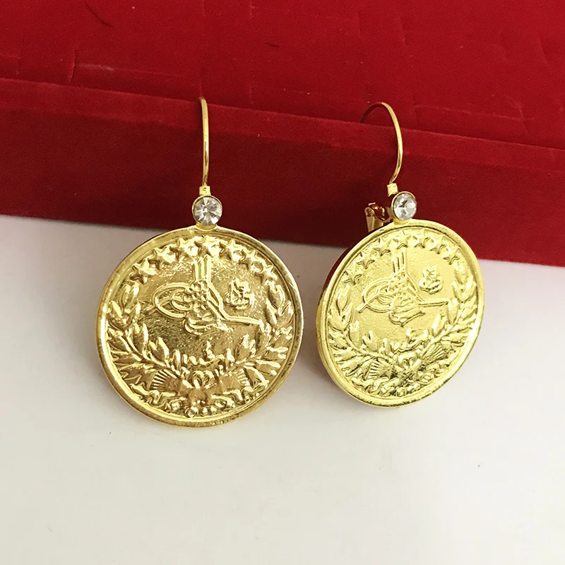 Algerian metal woman coin earrings Arabic lettering engraved earrings pendant emblem ethnic style earrings jewelry