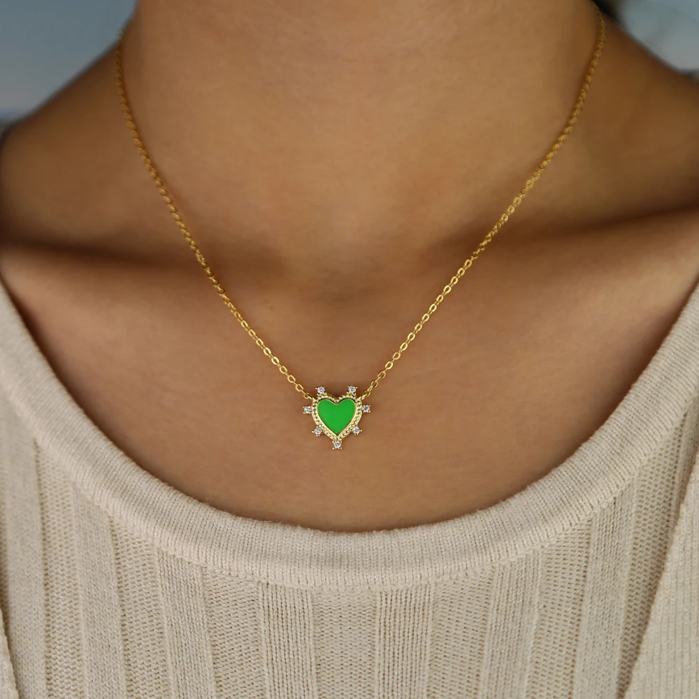 2025 جديد المينا الملونة الحب القلب حلية قلادة قلادة مع مايكرو تمهيد تشيكوسلوفاكيا صديقة عيد الحب خاتم هدايا مجوهرات أنيقة