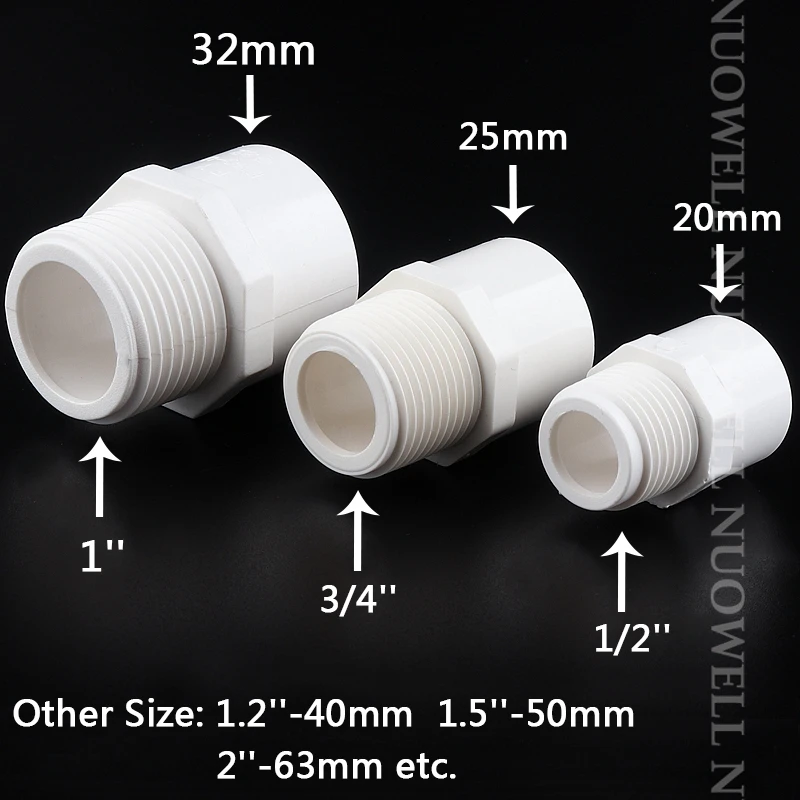 5pcs 20 25 32mm PVC Pipe Connector Male Thread Straight Pipe Connector Garden Irrigation Pipe Fittings Water Supply Tube Joints