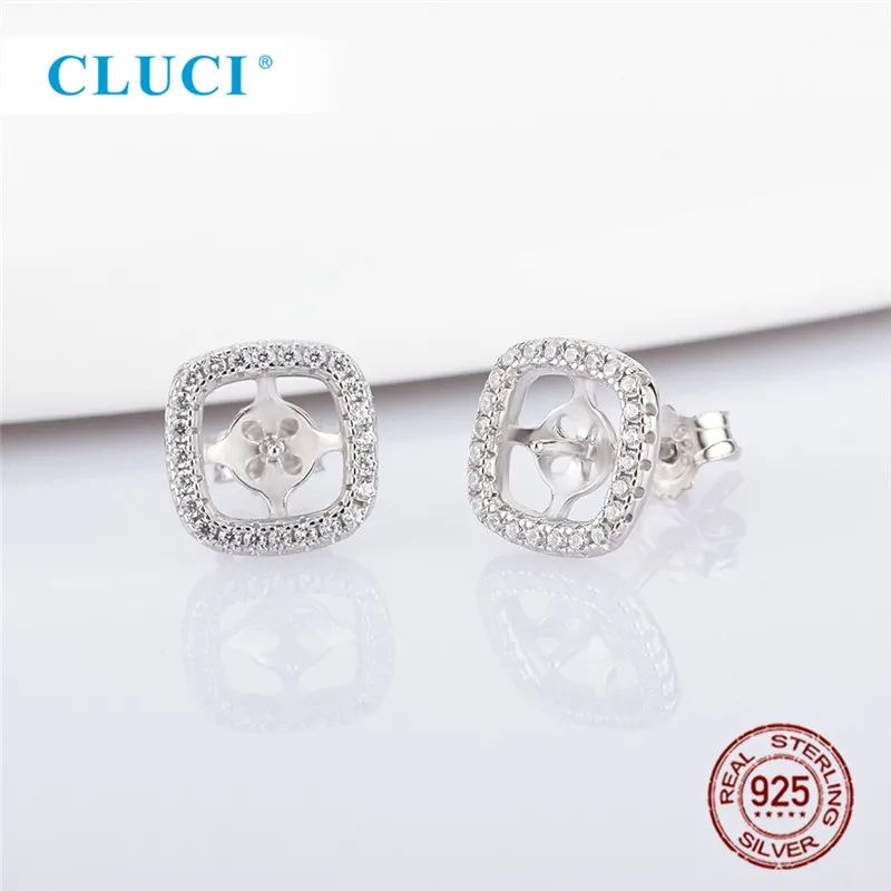 CLUCI Echt 100% Sterling Silber 925 Ohrringe Platz Zirkon Perle Stud Ohrringe Armaturen für Frauen SE151SB