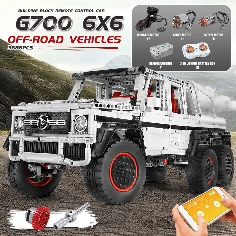 Mould King 13061 High-Tech Motorized G700 6x6 SUV Truck Vehicle Building Blocks Bricks Car Model Toys for Children