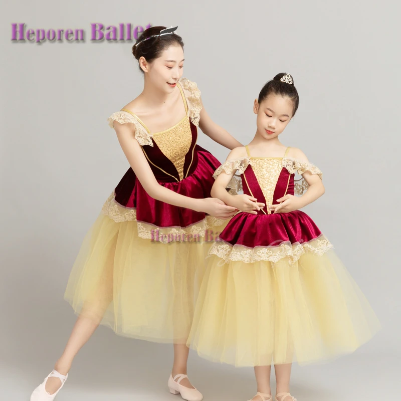 New Arrival Red Gold Palace Long Giselle Ballet Dress For Performance Ballerina Stage Show For Children's Or Adult