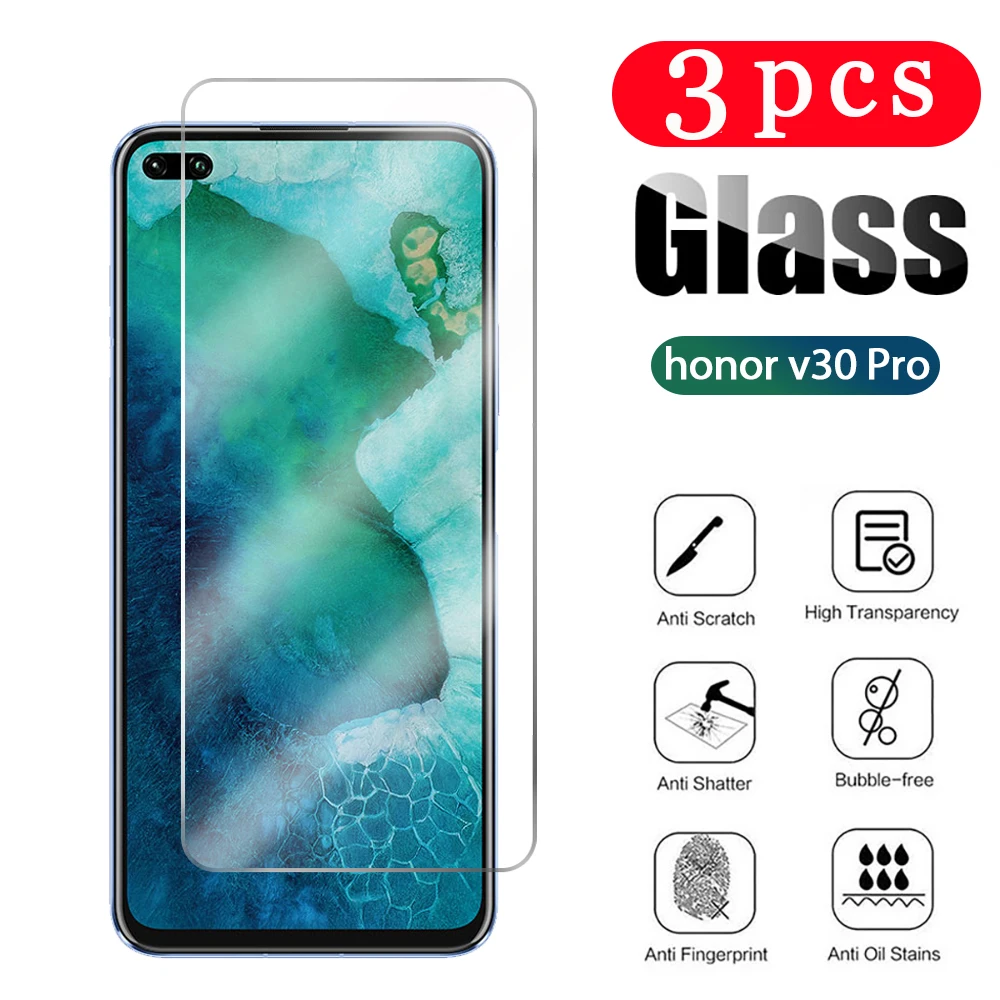 3Pcs tempered glass for huawei honor view 30 pro plus v30 30s 20 lite 20i 20s v20 protective film phone screen protector glass