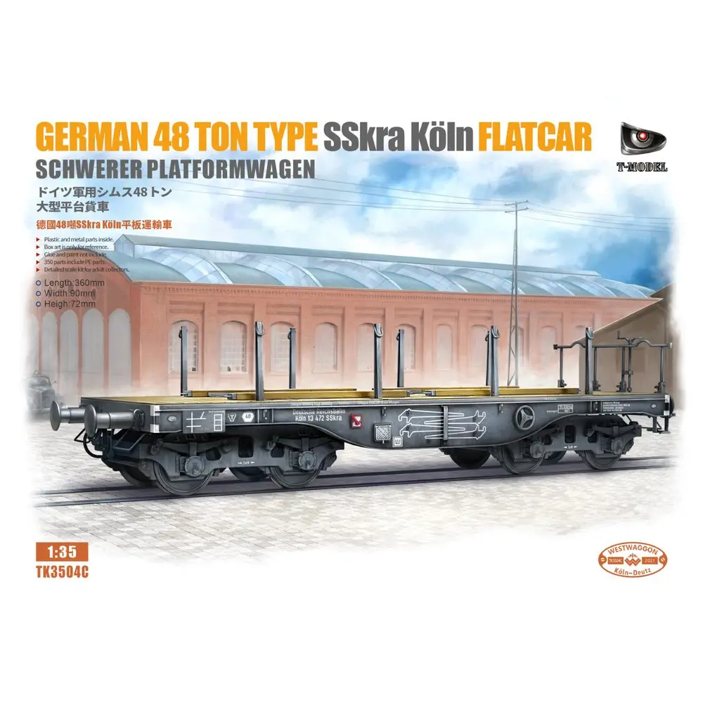 T-MODEL TK3504C 1/35 German 48Ton Type SSkra Köln Flatcar Schwerer Platformwagen - Scale Model Kit