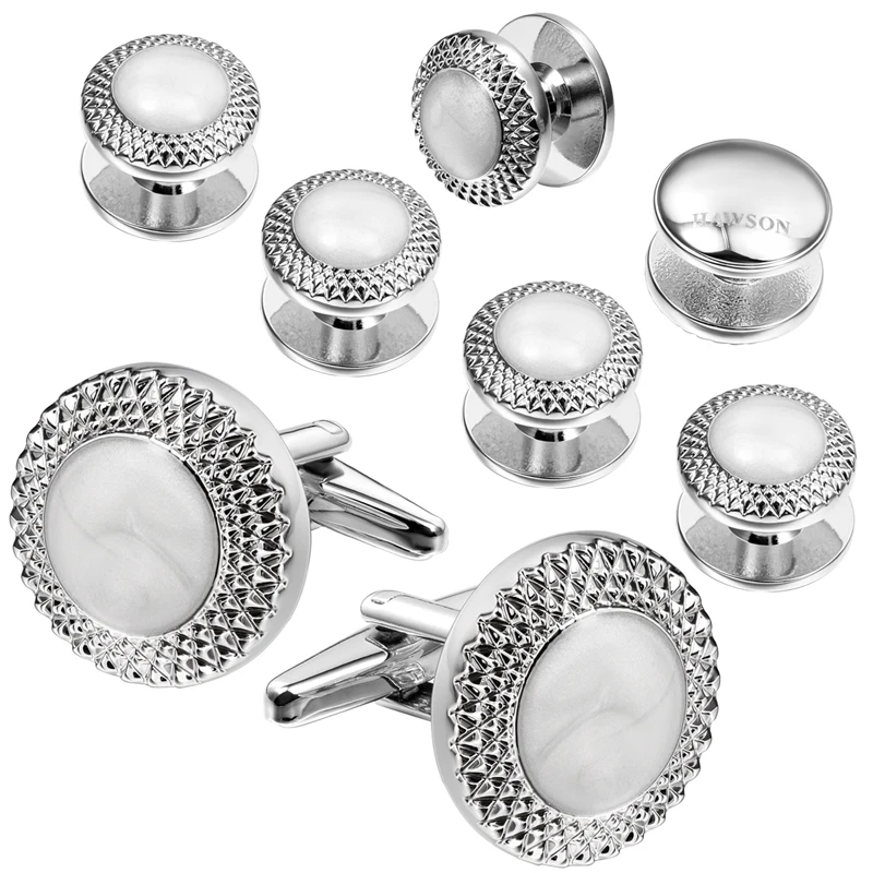 HAWSON Silver Plated Opal Shell Inlay Cufflinks And Shirt Studs Set Men Formal Wedding Tuxedo Dress Shirt Accessories view 5
