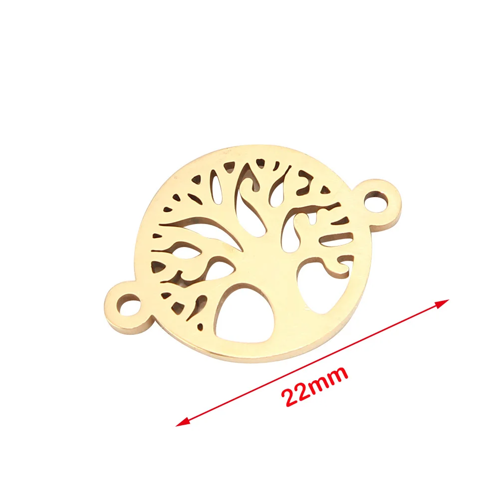 5pcs Stainless Steel Gold Round Life Tree Connectors for Bracelets Accessories DIY Gold Connectors Charms for Jewelry Making