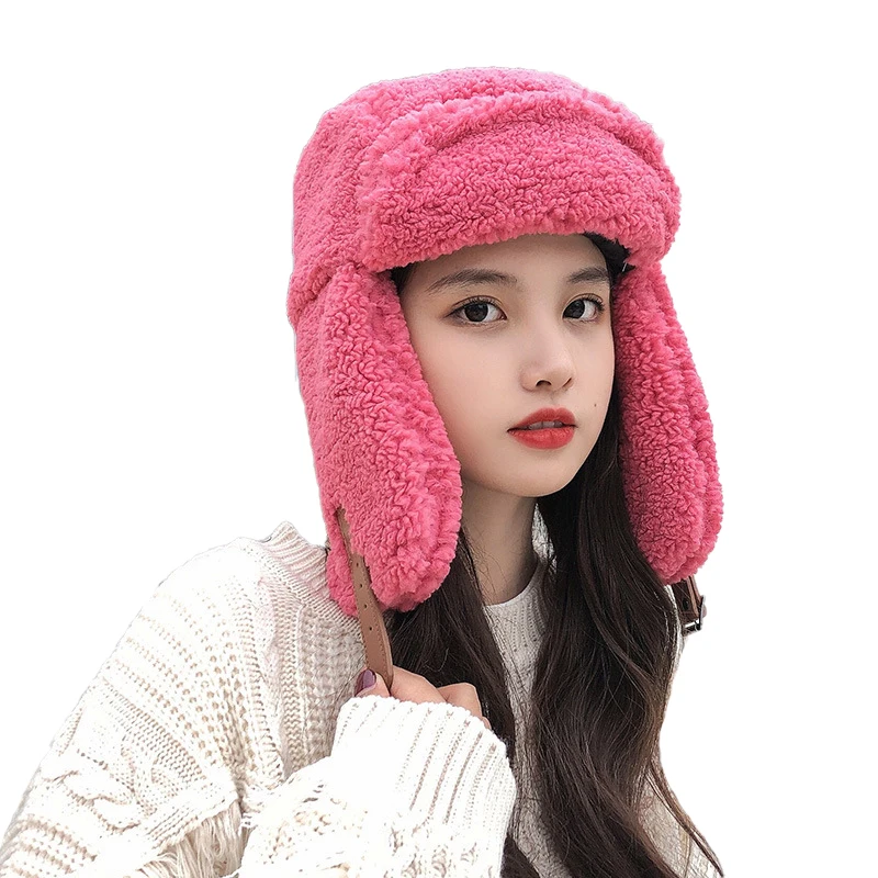 Women's Winter Thickened Warm Cashmere Russian Caps Korean Fashion Ushanka Earflap Pilot Hat Men's Trend Bomber Hat Adjustable