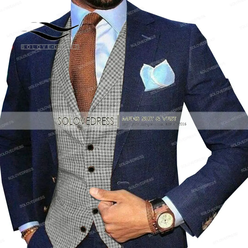 Mężczyzna garnitur kamizelka Lapel V Neck wełna wełna Plaid Casual formalna kamizelka biznesowa kamizelka Groomman na ślub zielony/brązowy/szary/Coffe