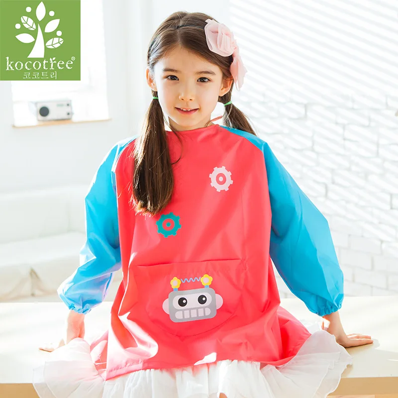 0-11 Years Baby Waterproof Painted Outerwear Kids Cartoon Cooking Apron Long Sleeve Drawing Painting Bib For Kindergarten