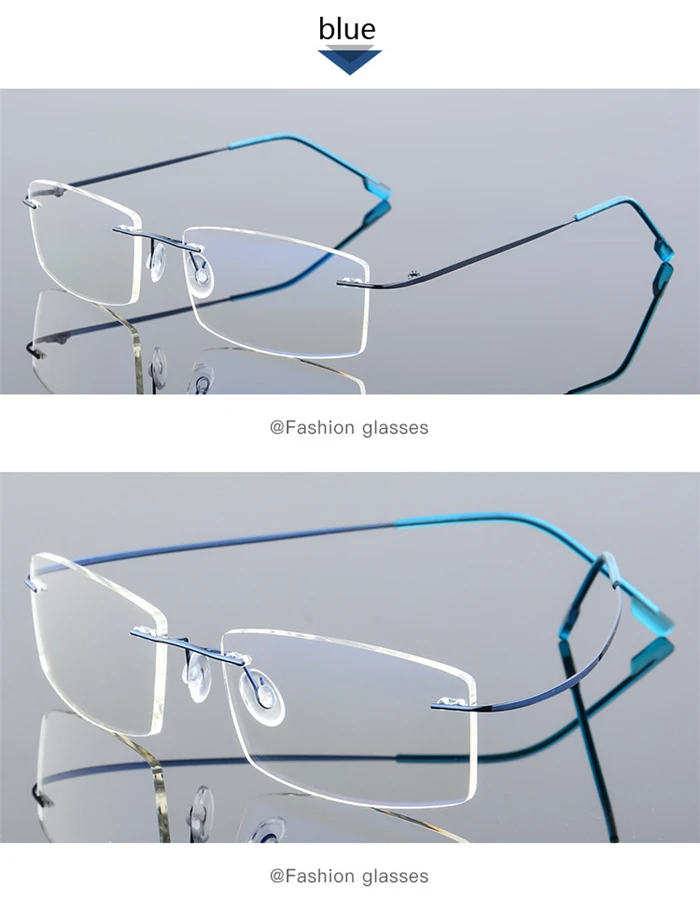 Randlose, blaues Licht blockierende verschreibungspflichtige Brille, Unisex, superelastischer Stahldraht, quadratische Myopien, Lunettes 0–0,5–1,5 bis –6,0 – Detail 8