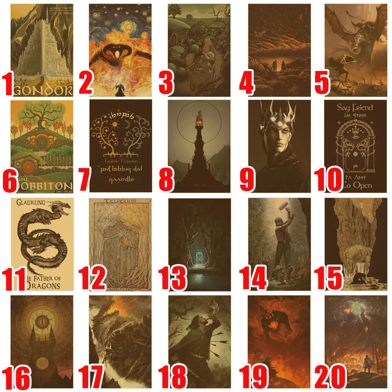 LOTR Poster 30x45cm Retro Brownpaper Style Wall Posters Gondor White Tree Wizard Balrog Home Decor Internet Cafe Bar Decoration - Image 2