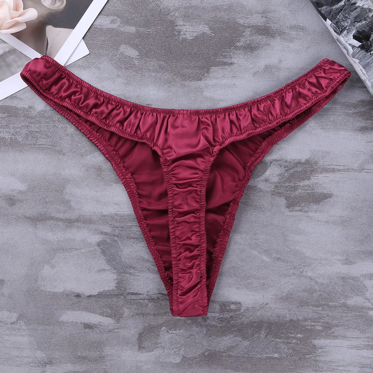 Mens Lingerie Thongs Panties Soft Shiny Ruffled Low Rise Sexy Bikini Thong Underwear Panties Very Soft And Breathable Underpants