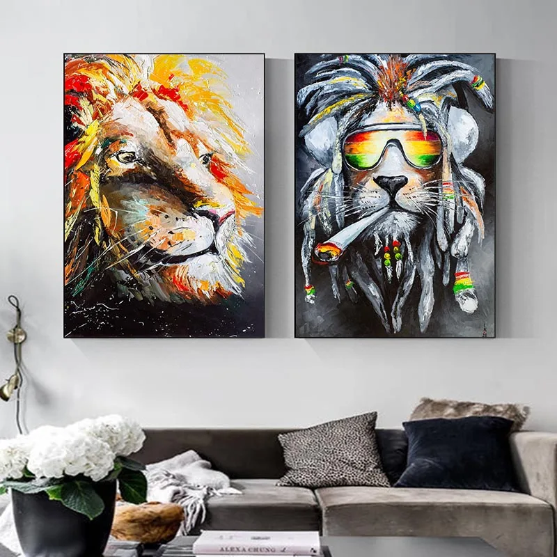 

Black White Lion Beast Nordic Posters and Colorful Animals Prints Wall Art Canvas Painting Pictures for Living Room Decoration