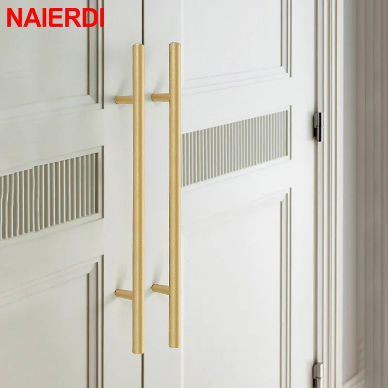 NAIERDI Matte Gold Long Furniture Handles Aluminum Alloy Cabinet Knobs Kitchen Drawer Knobs Cupboard Door Handle Cabinet Handles