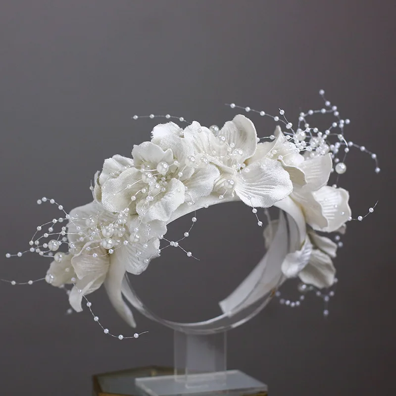 Diadema de flores blancas francesas para mujer, tiara elegante, accesorios para el cabello para novia de boda