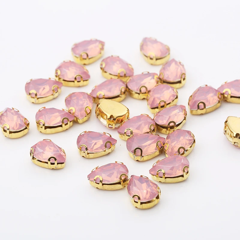 RESEN 20PCS Mix Colors Sew on Rhinestone Teardrop With Gold Claw Resin Pink/ Green/Peach/Fuchsia Opal Rhinestones for Clothing