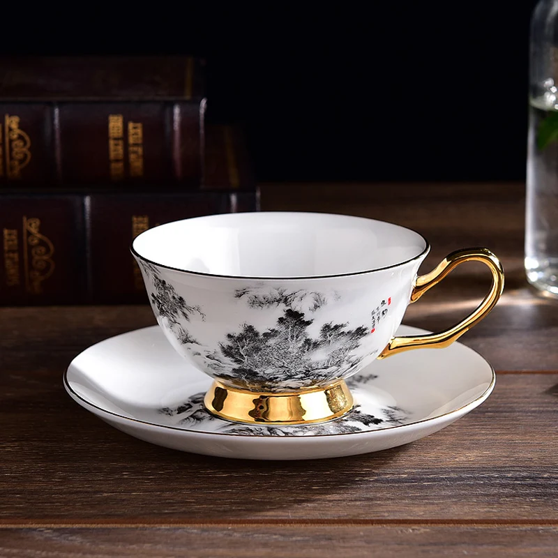 Classic European Golden Top Grade Bone China Coffee Cup European Tea Cup Set And Saucer Afternoon Tea Coffee Drinkware