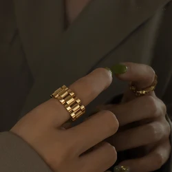 1cm Wide Watch Chain Shape Ring Stainless Steel High Quality Gold Color Fashion Jewelry Ring For Women