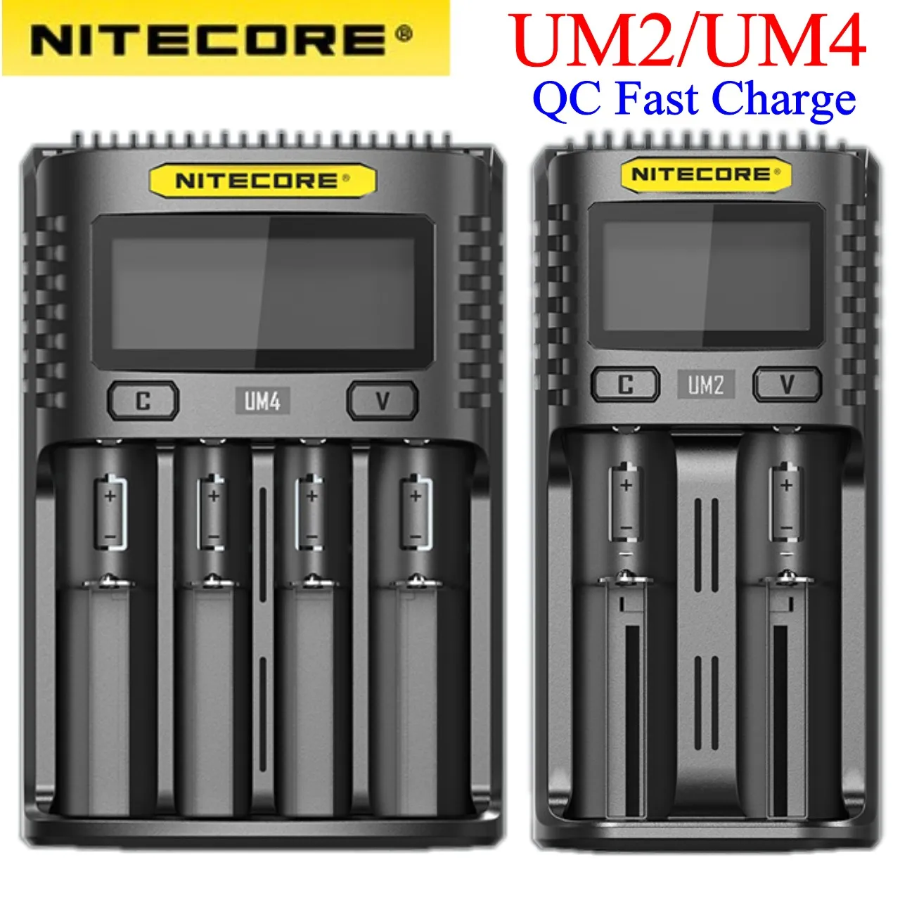 Caricabatterie intelligente LCD NITECORE UM4 UM2 C4 VC4 per batterie Li-ion/IMR/mary/ICR/LiFePO4 18650 14500 26650 AA 3.7 1.2V 1.5V D4
