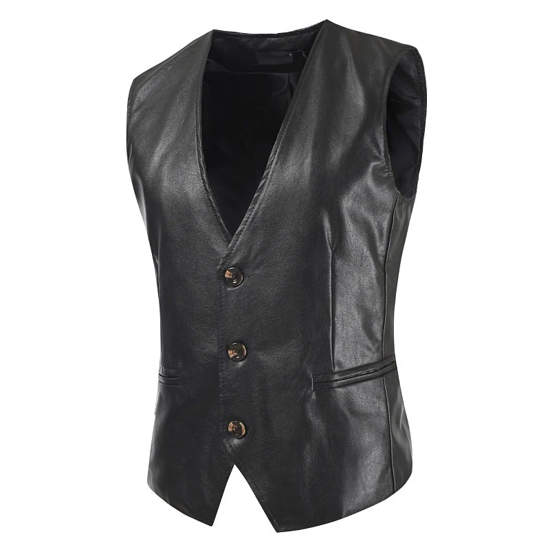 Mens Waistcoat Black Biker Vest Leather Motorcycle Rock Sleeveless Jacket Male Autumn Clothing Men