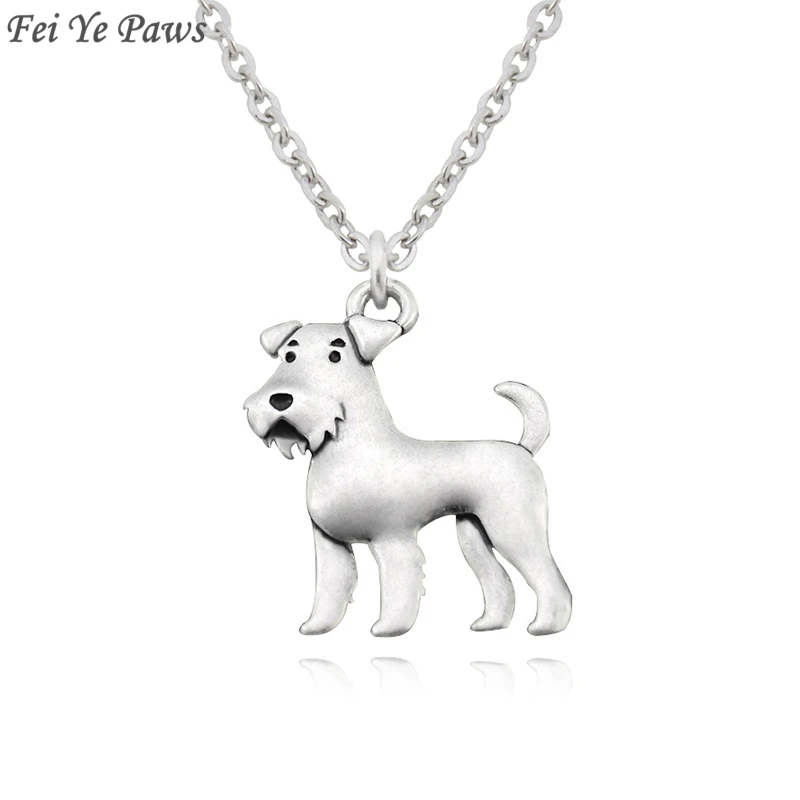 Vintage Boho Airedale Terrier & Schnauzer Dog Charm Pendant Necklace For Women Men Jewelry Pet Gift Stainless Steel Long Chain