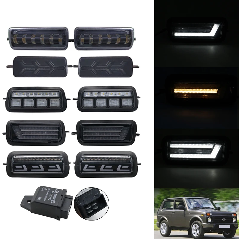 2Pcs LED Daytime Running Lights for Lada Urban Niva 4x4 1995 Running Turn Signal Car Side Marker Lights Tuning Lamp With DRL