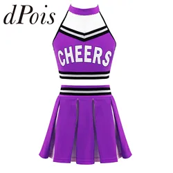 Kids Girls Cheerleading Costume Dancewear Set Crop Top + Pleated Skirt Cheers Dancing Suit for Competition Cheerlead Uniforms