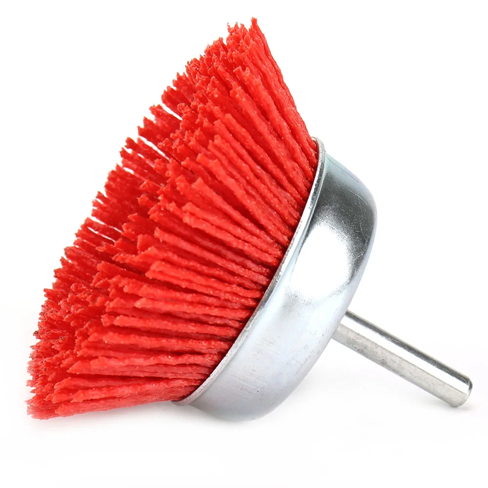 75mm 1/3PC spazzola a tazza in Nylon spazzola a filo abrasivo spazzola a 1/4 pollici gambo tondo legno di metallo lucidatura sbavatura pulizia utensili rotanti