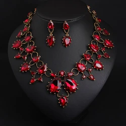 Fashion Glass Bridal Jewelry Sets Wedding Necklace and Earring Set for Women Jewelry Costume Accessories Wholesale