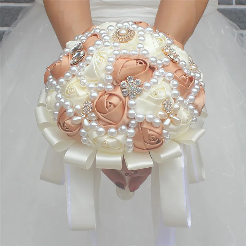 

Satin Wedding Bridal Bouquets Wedding Supplies Artificial Flower Pearls Rhinestones Sweet 15 Quinceanera Bouquets W226