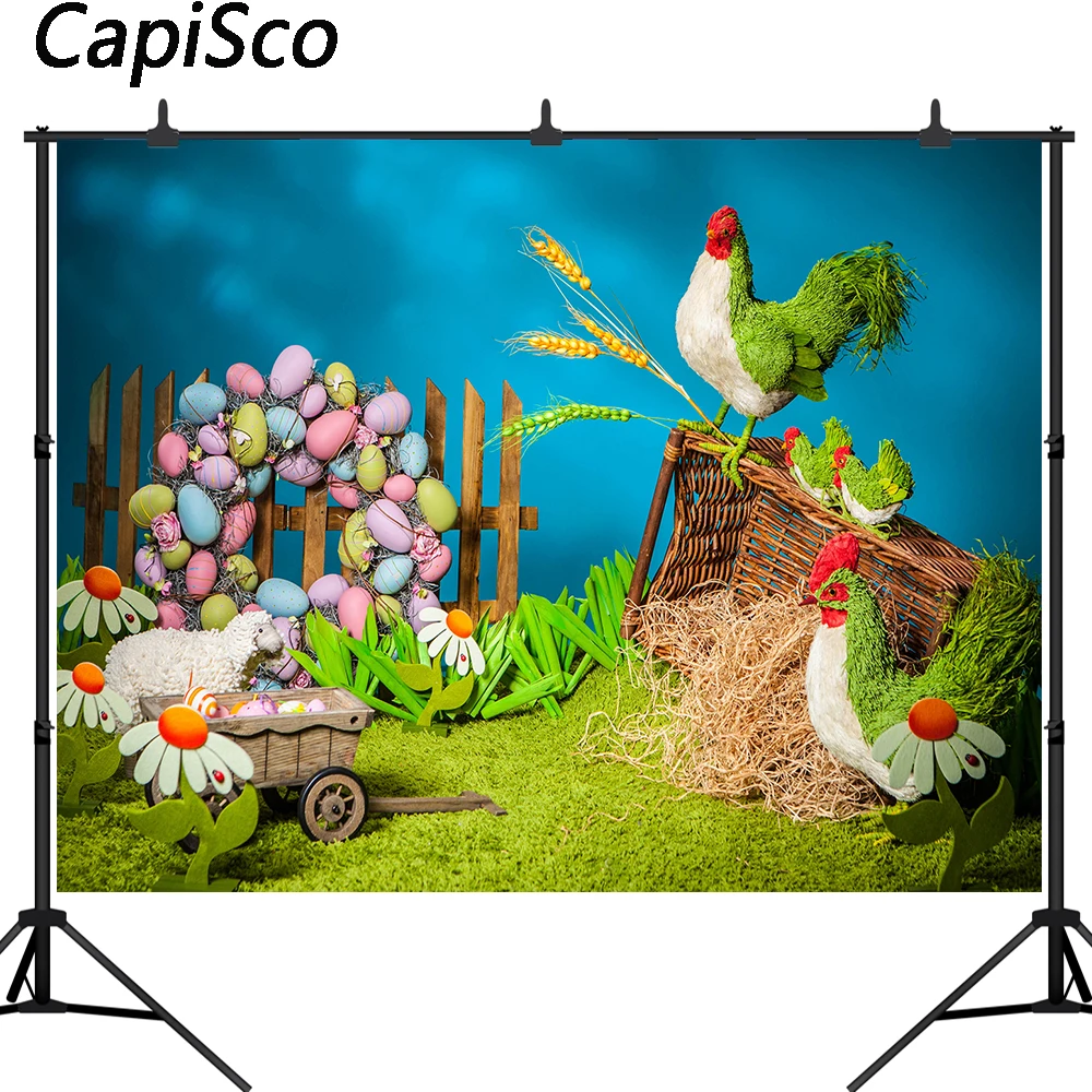 كابيسكو عيد الفصح خلفيات للتصوير الفوتوغرافي الدجاج العشب الأطفال الوليد استحمام الطفل حفلة عيد ميلاد الربيع زهرة خلفية الصورة