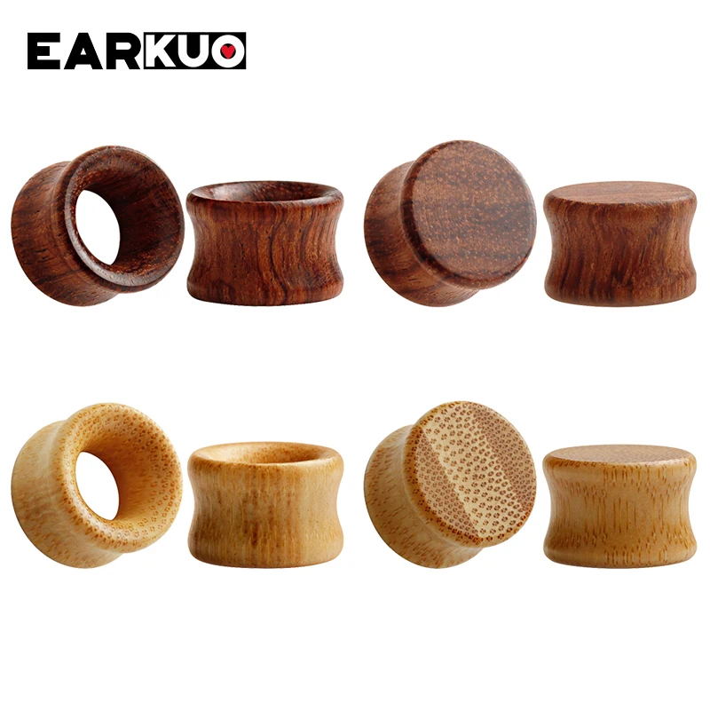 EARKUO Fashion Popular Hollow Flat Wood Ear Plugs And Tunnels Expanders Body Piercing Jewelry Earring Gauges Stretchers 2PCS